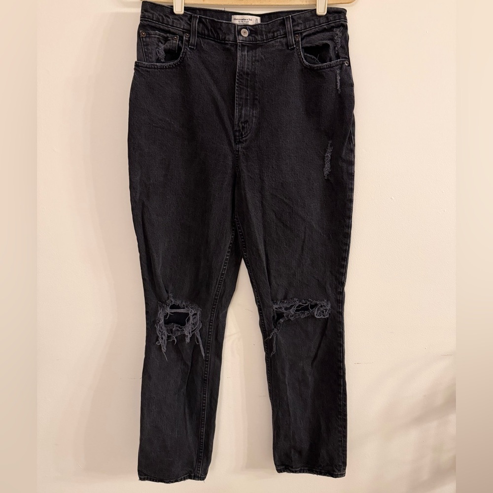 Abercrombie & Fitch 90's Straight Ultra High Rise Ripped Jeans Curve Love - Picture 2 of 4